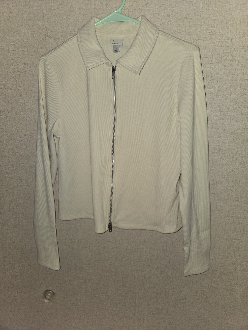 Light Cream Full-Zip Collared Jacket - Women Size Large